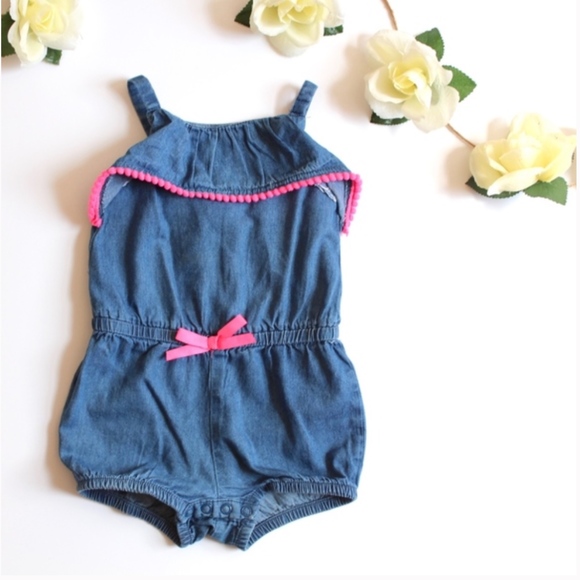 The Children's Place Other - Children's Place | Denim Pom Pom Romper 6-9M